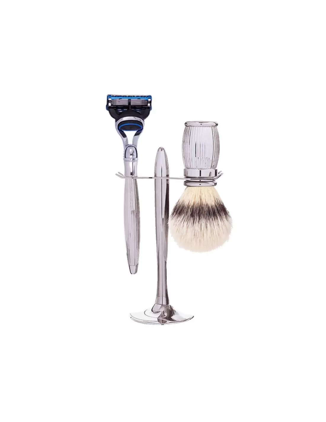 Online Coffret 3 Pieces : Blaireau, Rasoir Fusion Et Support - Godron Palladium Fibre Blanc Haute Montagne Set Blaireau Et Rasoir