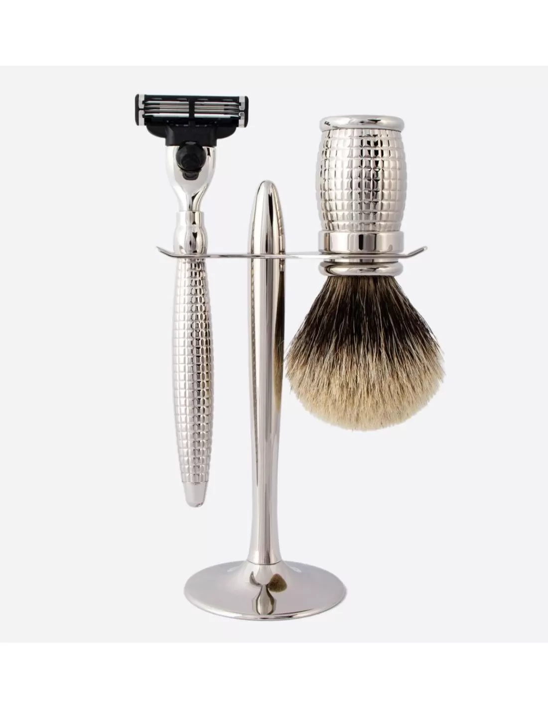 Clearance Coffret 3 Pieces : Blaireau, Rasoir Mach3 Et Support -Diamant Palladium Gris Europeen Coffrets De Rasage